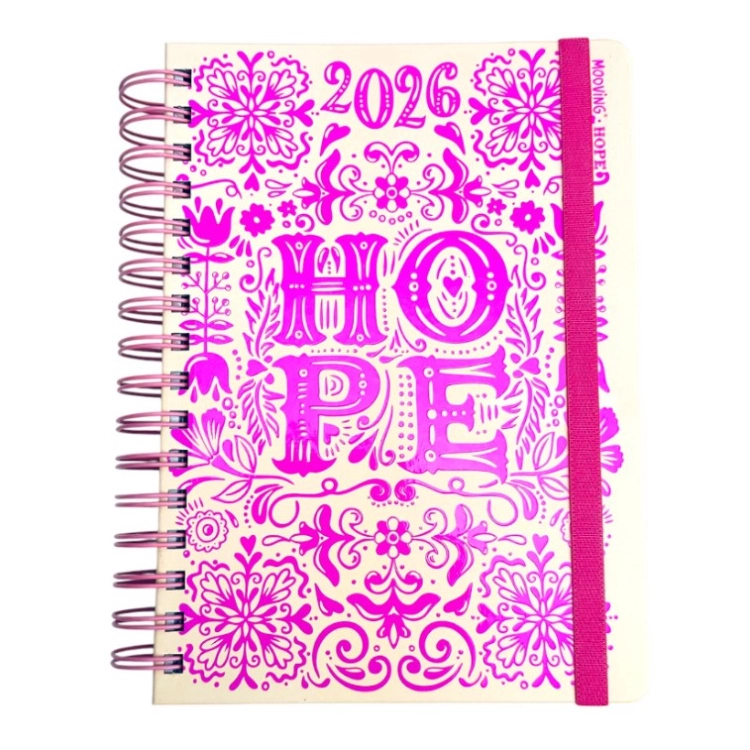 Agenda Mooving 2026 Hope Fucsia con Espiral dia por pagina 15x21 Art.1405103